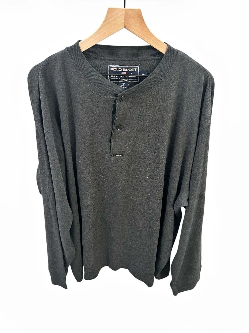 Polo Sport Ralph Lauren Men’s Vintage Henley Long Sleeve Shirt XXL Charcoal Gray